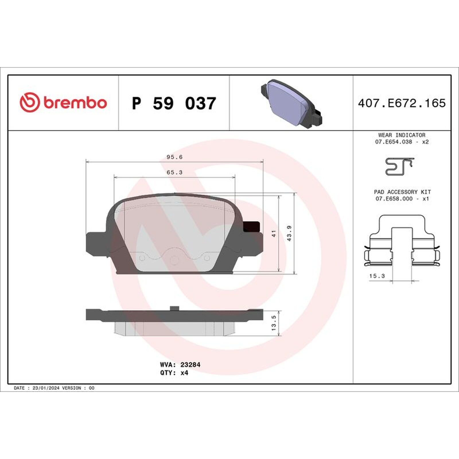 Brembo Rear Brake Pad Set (2 Wheels on 1 Axle) P 59 037 / P59037