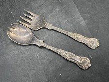 VINTAGE / ANTIQUE SIVER PLATE SERVING SPOON AND FORK MEAT / BREAD / SALAD