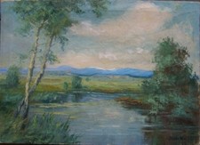 ::OIL PAINTING SIGNED JOHN °DACHAUER MOOR AROUND 1920 MUNICH BIRCH ALPS ANTIQUE 