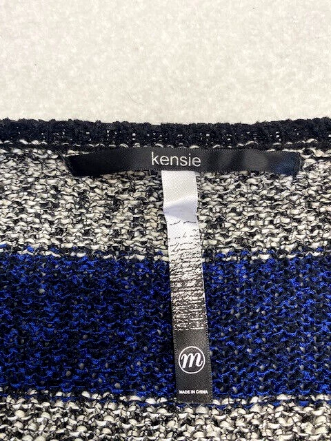 Suéter tejido Kensie para mujer azul, gris, negro a rayas cuello en V manga larga suéter M Foto 3 de 4