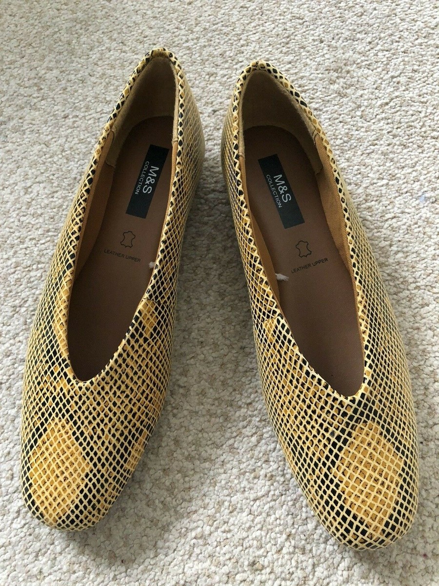 M&S Yellow Leather Snake Effect Shoes Size Brand New!