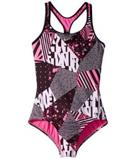 Nike L126047 Kids Black Mash Up Racerback One-Piece Swimsuit Size Small