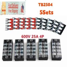 Dual Row 4 Positions Screw Terminal Electric Barrier Strip Block 600V 25A 5 Pcs