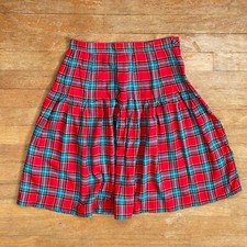 Vintage Tartan Plaid Skirt Size XS 26" Waist 1990s Rayon Top Stitch Pleated