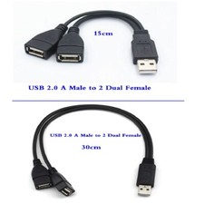 USB 2.0 A Male To 2 Dual USB Female Jack Y Splitter Hub Power Cord Adapter Cable