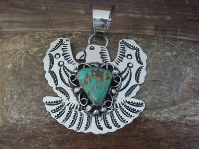 Navajo Indian Nickel Silver & Turquoise Eagle Pendant- Cleveland