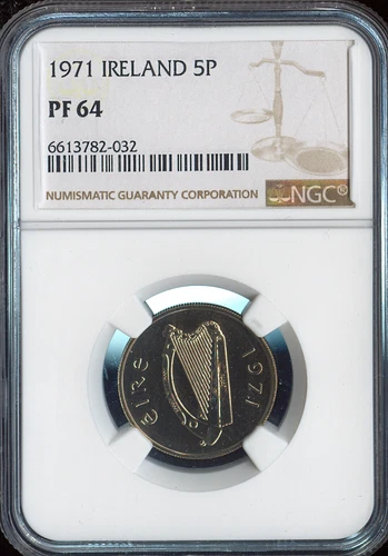 1971 Ireland Five Pence 5P NGC PF64 Quality