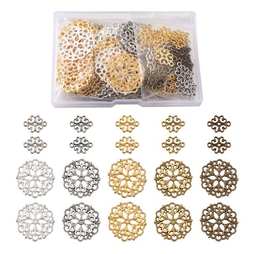80Pcs Metal Filigree Flower Connectors Hollow Joiners Link Charm Embellishments - Picture 2 of 7