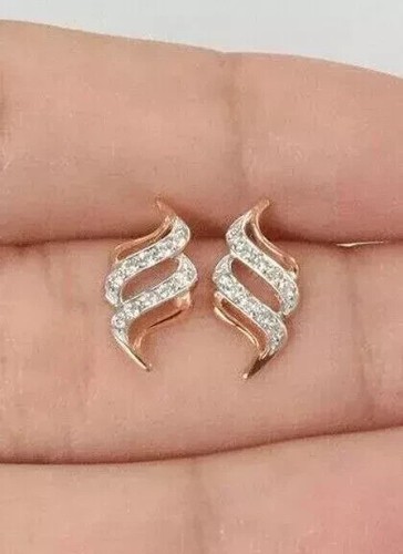 1.26 Ct Round Simulated Diamond Women's Pretty Stud Earring 14k Rose Gold Plated - Picture 3 of 5