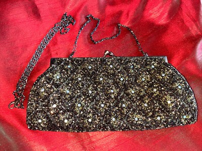 Carlo Fellini Evening Sequin Beaded Copper Brown Clutch Shoulder Handbag