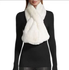 APPARIS Bambi Lightweight Faux Fur Scarf Ivory Fuzzy Pull Through Soft Polyester