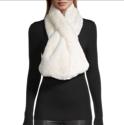 APPARIS Bambi Lightweight Faux Fur Scarf Ivory Fuzzy Pull Through Soft Polyester