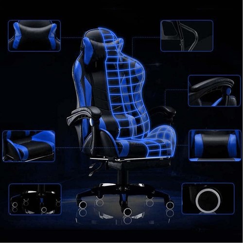 Sedia Gaming Nero e Blu con Cuscino Poggiatesta Lombare Poltrona da Scrivania - Foto 4 di 7