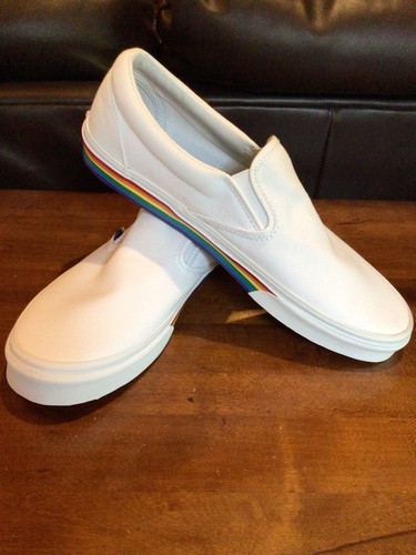 VANS Unisex Regenbogen Turnschuhe flache Schuhe Herren Gr. 11,5 weiß neu