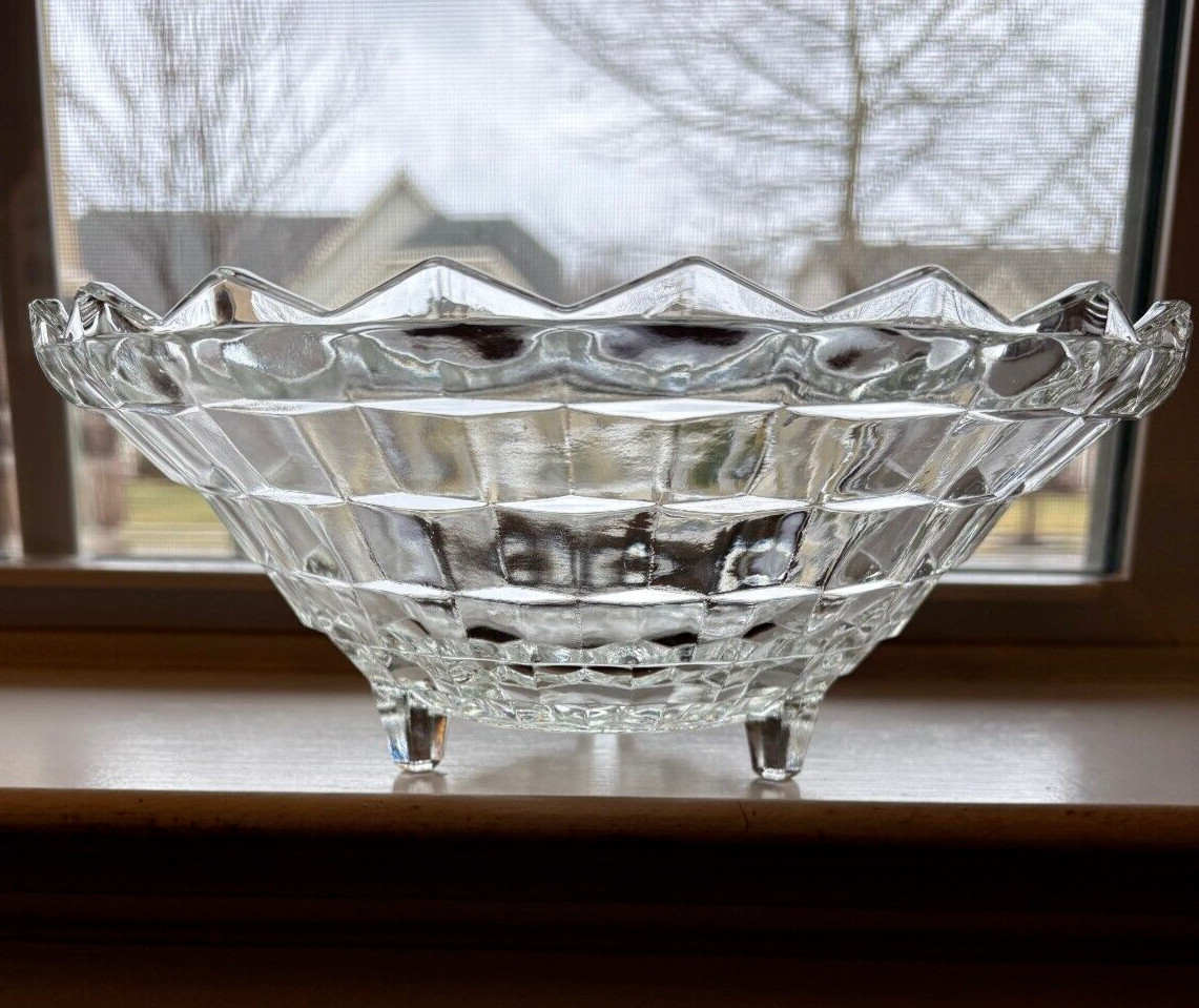 VTG Indiana Glass Whitehall Colony Cubist 3 Toed Lg Heavy Glass Bowl Dish 10"