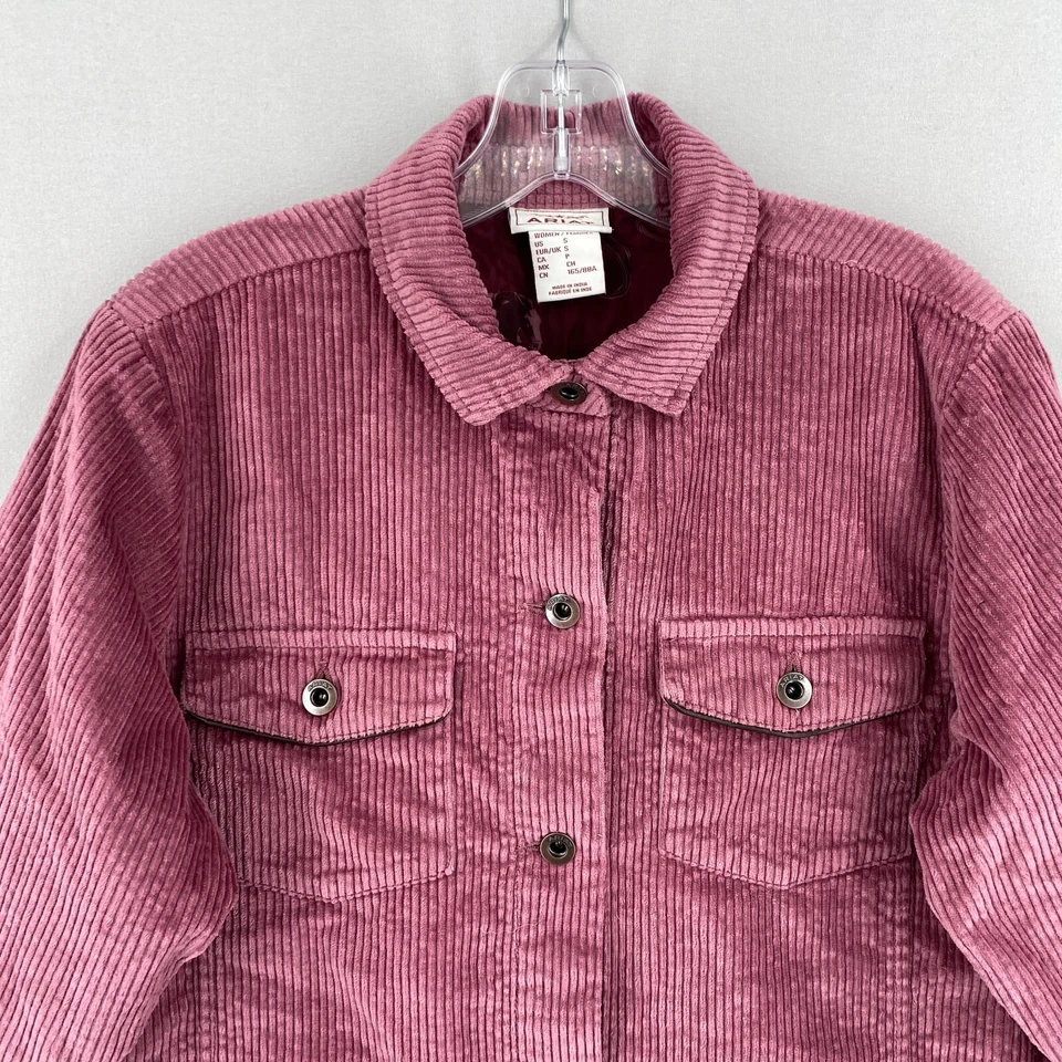 Ariat On The Run Shacket Feminino Rosa Pequeno Manga Longa Veludo Forrado Equestre - Imagem 3 de 4