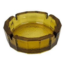 Vintage Amber Ashtray Glass Heavy 6" x 1 3/4" Tall NO chips or cracks