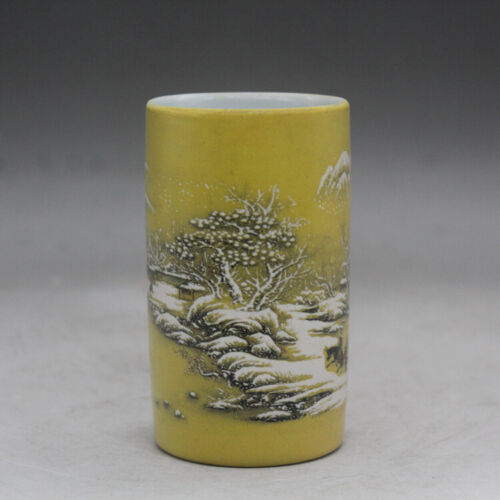 Chinesisches Porzellan Qing Qianlong Jurentang gelbe Glasur verschneite Landschaft Stifthalter - Bild 1 von 6