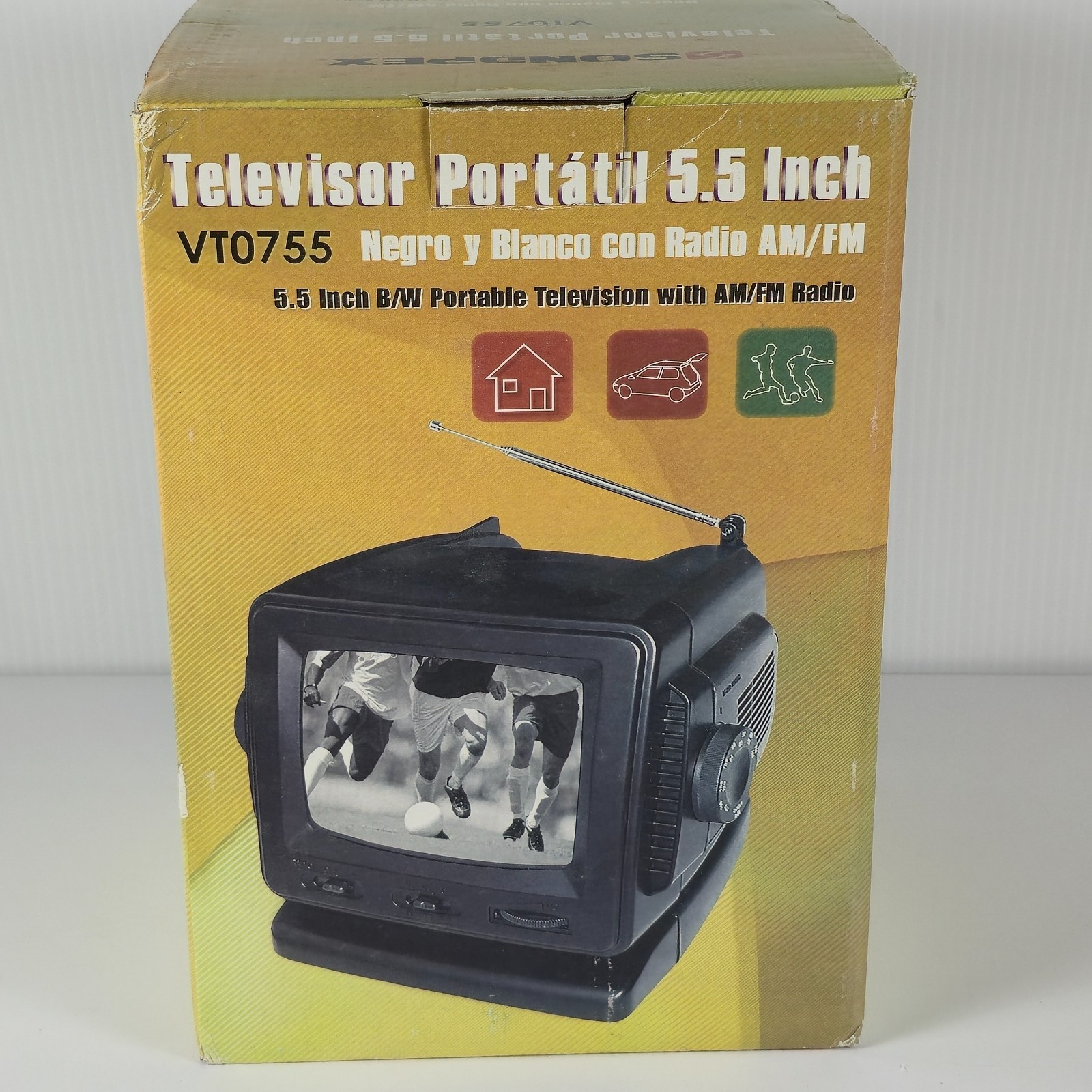 Sondpex 5.5" Portable Black & White TV AM/FM Radio Electric & Battery Read