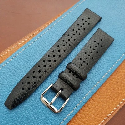 19mm Rubber Black Tropical Vintage 1960s 1970s Style Diver Watch Strap - Photo 1/4