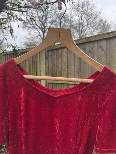 DAY MEETS NIGHT UK 18 EU 44 Midi Dress Red Stretch Crushed Velvet Short Sleeves - Picture 3 of 13