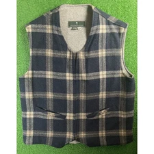 Vintage 90s Blue Gray Plaid Full Zip Medium Canadian Two Ply Wool Vest