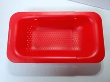 RED Adjustable Width Over The Sink Strainer Colander Veggies Fruit 14.5 - 19.5"