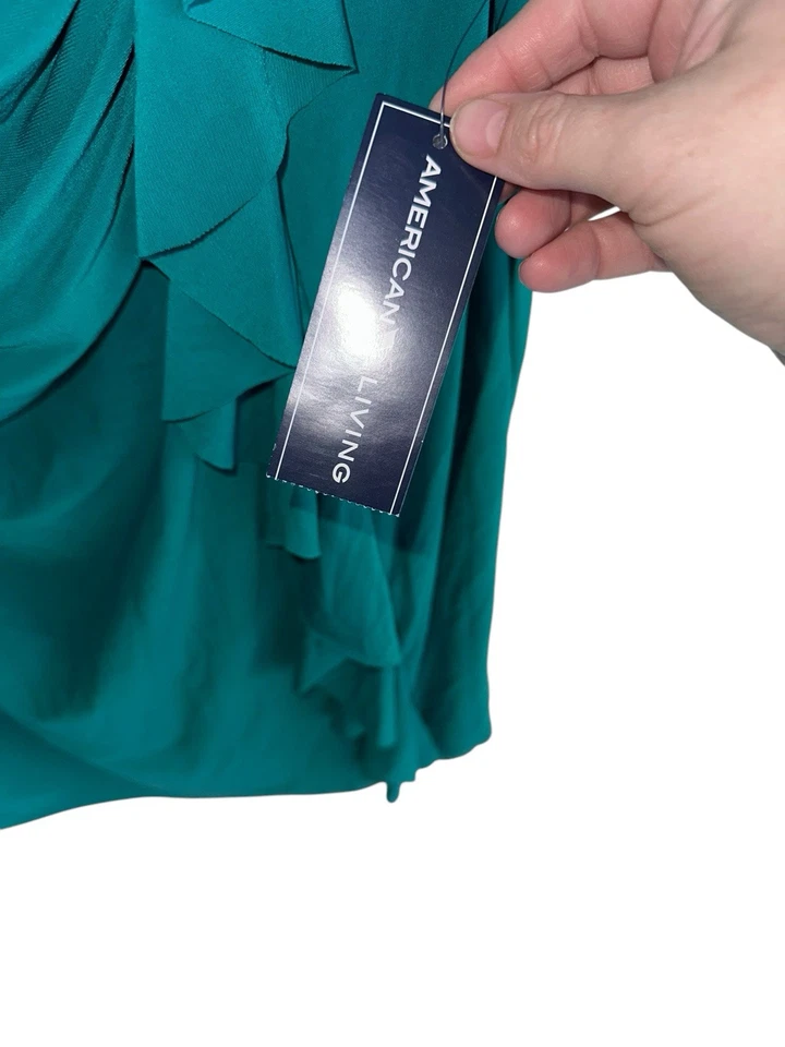 Nuevo con etiquetas Vestido envolvente sintético con sobrepelliz American Living para mujer talla 12 verde manga 3/4 Foto 2 de 4