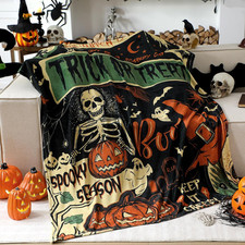 Halloween Throw Flannel Blanket Ghost Skeleton Cozy Fuzzy Warm Throw Blanket Vin