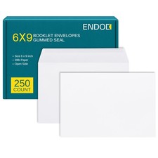 6x9 Booklet Envelopes - 250 pack - Mailing Envelopes with Gummed Seal - White...