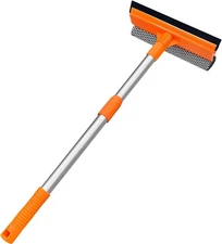 2-In-1 Window Squeegee with Long Handle Extension Pole for Home Car Windshield