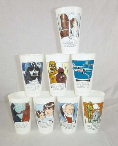 Complete Set of 8 Vtg 1977 Star Wars Plastic Collectors Cups Coca-Cola