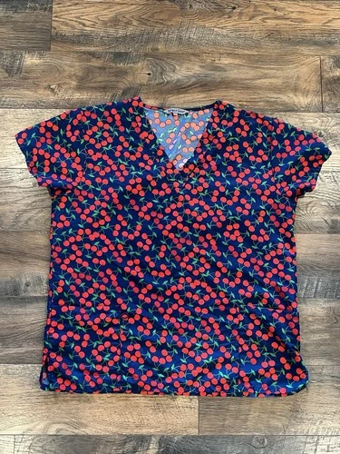 Women’s Cherries Scrub Top By Bannock Court XL