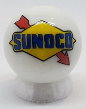 Sunoco Gasoline Glass 1" Logo Marble w/ Stand
