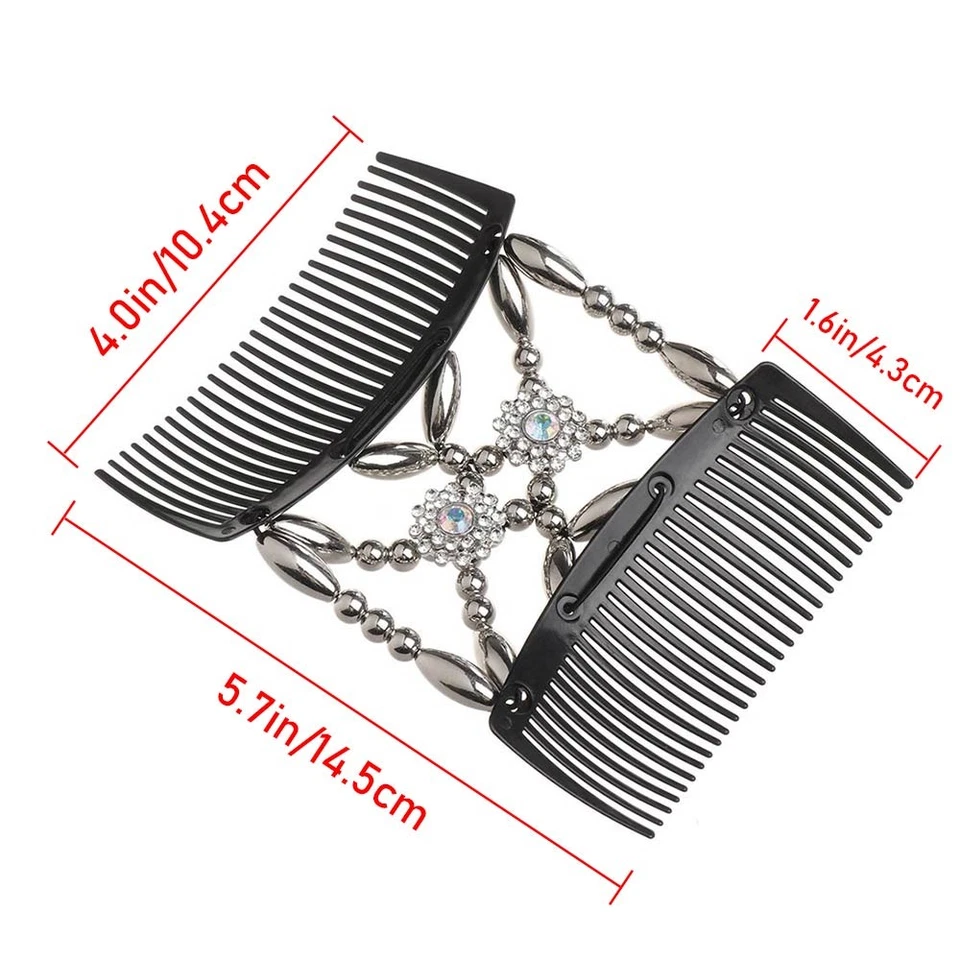 Crystal Stretch Beaded Hair Clip Magic Hair Comb Double Comb Elastic Hairpin - Image 2 of 4