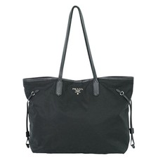 PRADA Nylon Shoulder Tote Bag Black Silver