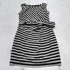Guess Dress Womens 8 Black White Striped Sleeveless Belted Sheath Lined Knit