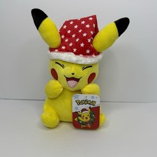 Pokemon Holiday Pikachu 9  Plush Christmas Santa Star Hat Brand New NWT
