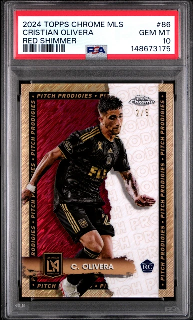 2024 TOPPS CHROME MLS RED SHIMMER #86 CRISTIAN OLIVERA ROOKIE RC 2/5 PSA 10