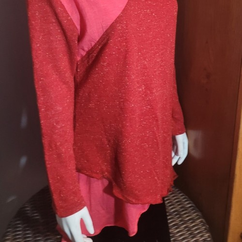 Rosa gesprenkelte rote Lagenlook Oversize Bluse Extra Large XL Schlapp Kutte - Bild 4 von 10