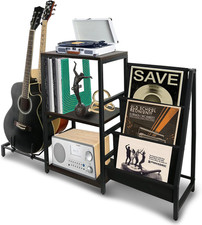 Record Player Stand Guitar Stand Record Player Table,Black for Acoustic, Ele