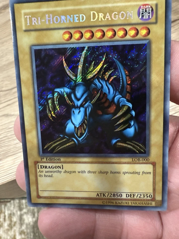 2002 Yugioh Tri-Horned Dragon LOB-000 Secret Rare 1st Edition VLP Glossy NM - Image 3 of 4