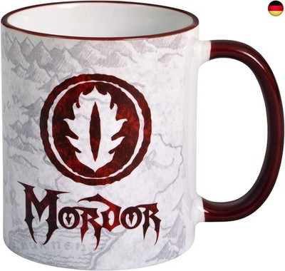 Elbenwald Herr der Ringe Tasse Mordor mit Wappen und Mittelerde Karte