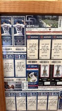 framed collage of collectible baseball tickets and memorabilia