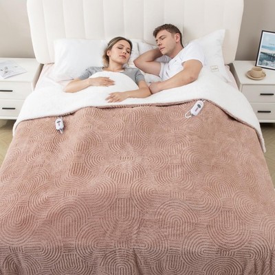Heated Blanket King Size - 100''x90'' Brown Cozy Soft Jacquard Heating Blanket