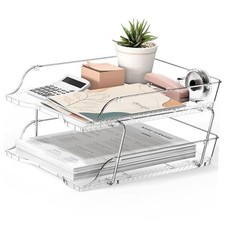 Clear Stackable Letter Tray Organizer   Desktop File Holder for 2-Tier