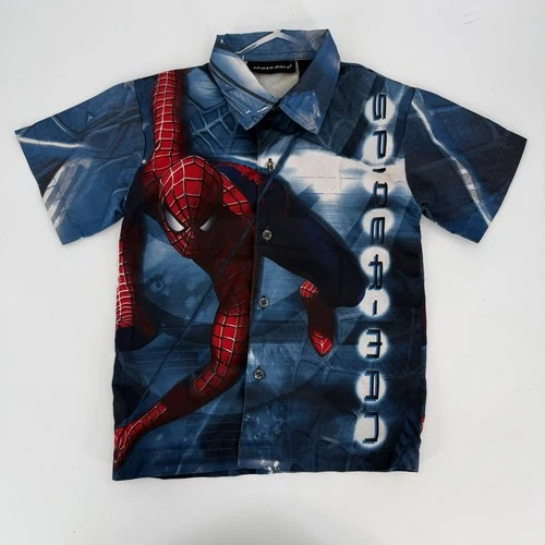 Vtg 2004 Spider-Man Youth Size 4 Marvel Shirt Movie Comic Book  Button  Promo