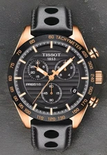 TISSOT PRS 516 Chronograph Black Dial Rose Gold Leather Strap T100.417.36.051.00