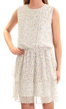 CYNTHIA ROWLEY Womens Layered Above The Knee Dress Sleeveless Jewel Neck