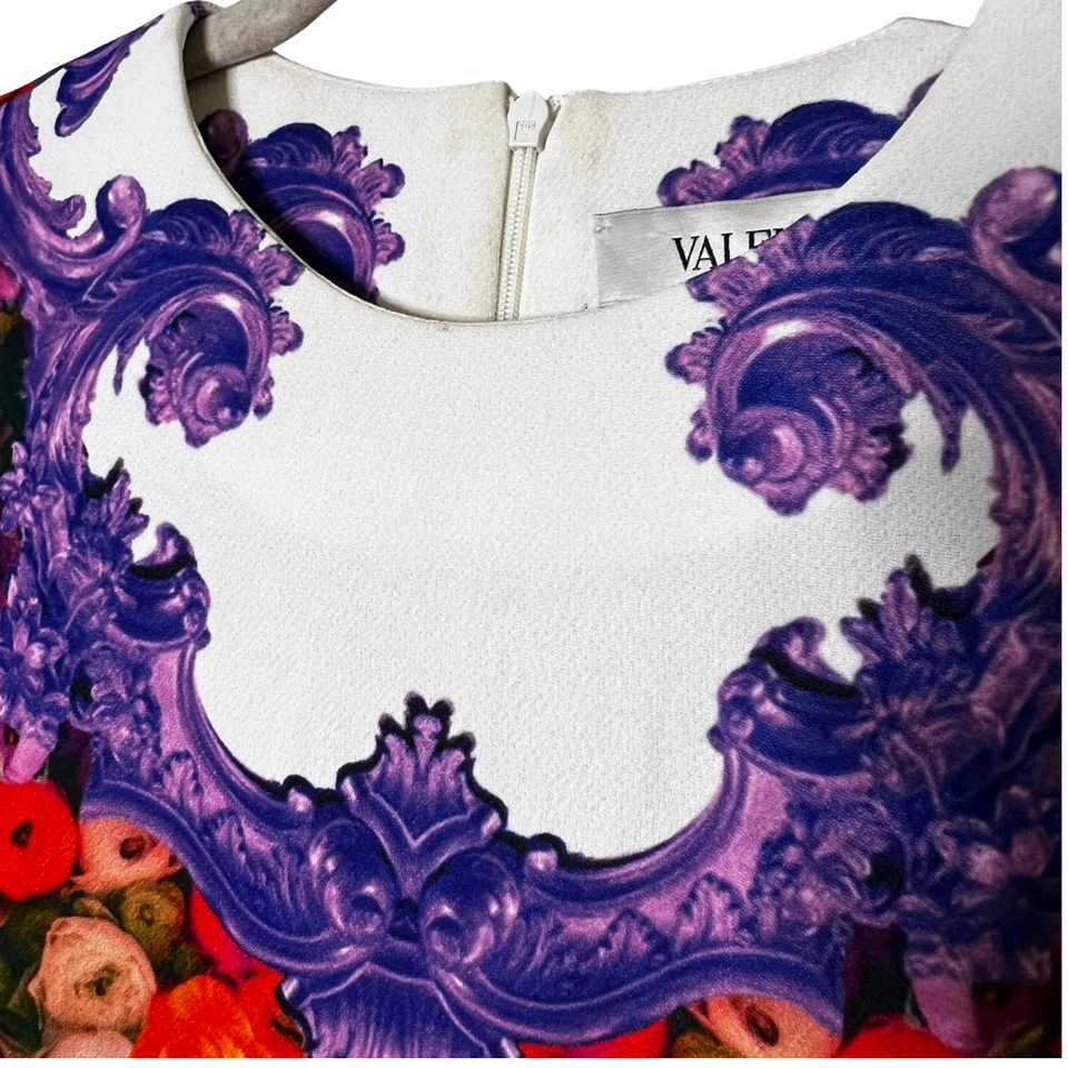 Valentino Midi Sheath Dress Medium Multicolor Floral Striped Short Sleeve Luxury - Image 4 of 4